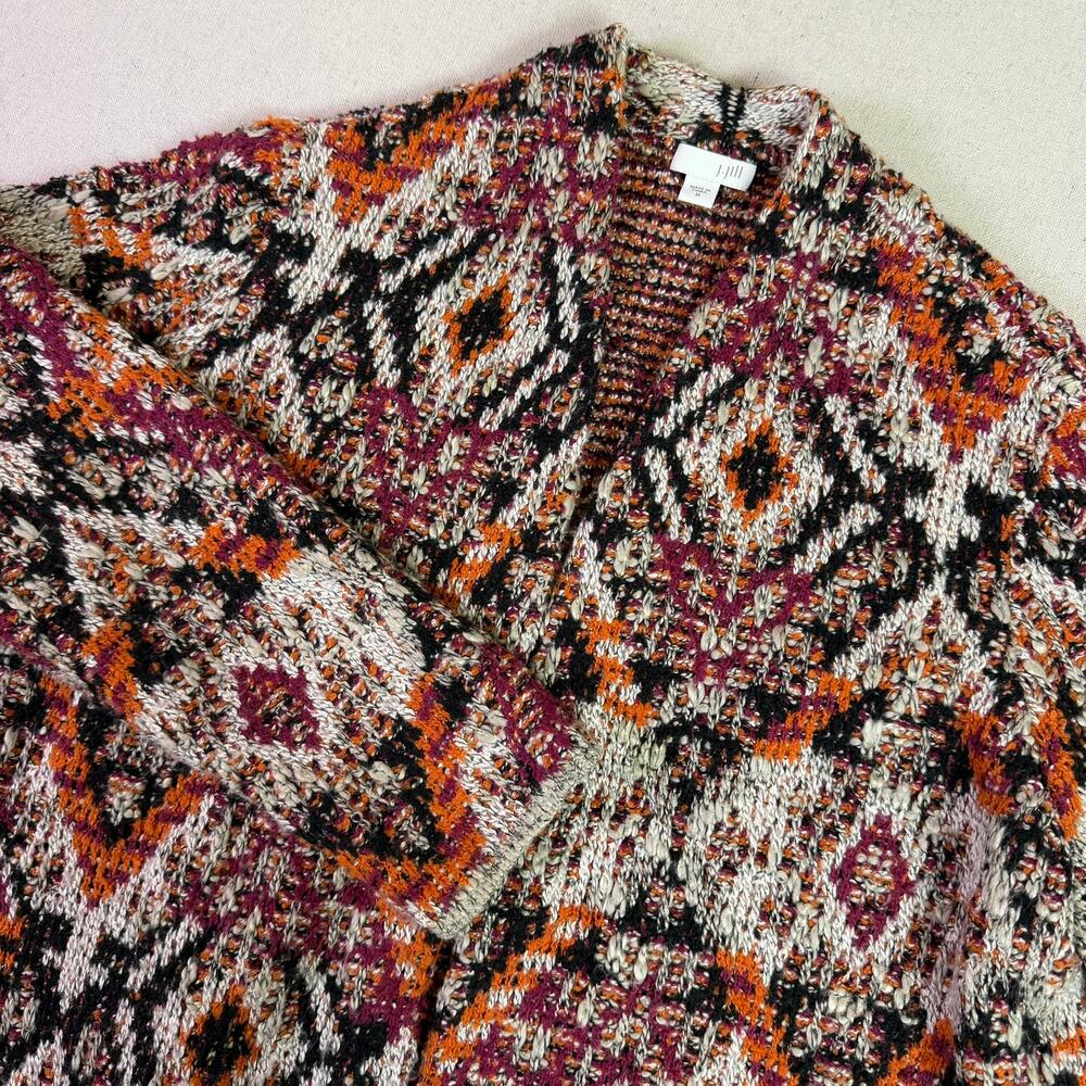 J. Jill Geometric Tribal Duster Cardigan Womens M Longline Multicolor Open Front